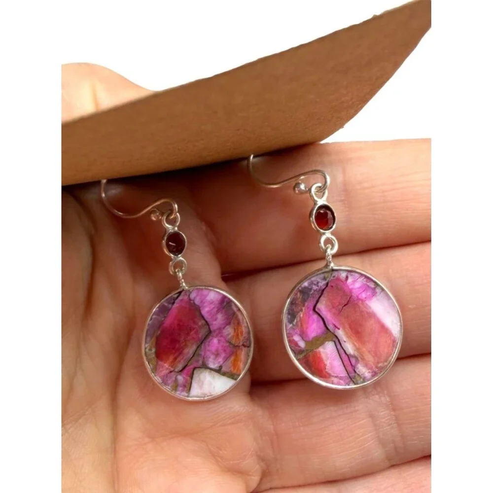 Kingman Mine Pink Dahlia Turquoise Earrings Solid 925 Sterling Silver Dangle